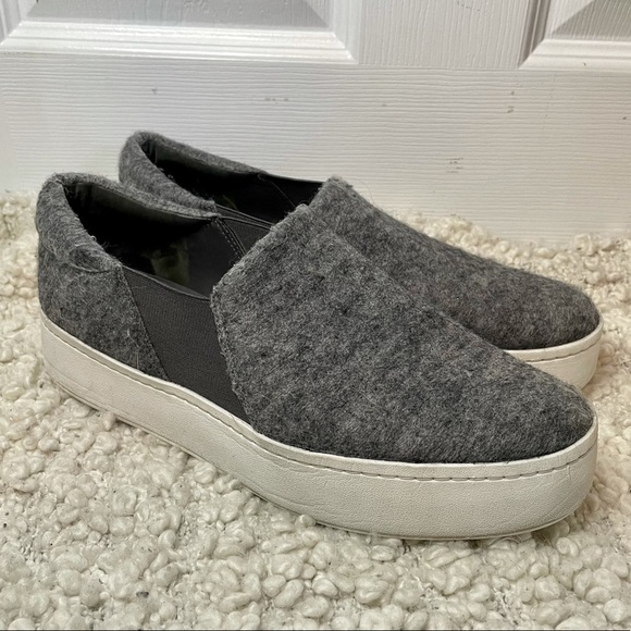 Vince Warren Grey Wool Blend Flannel Platform Slip On Sneakers 10 - Picture 1 of 9
